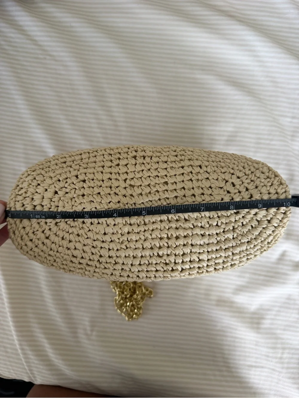 NWT Sol and Mer Ivory Woven Raffia Clutch Gold Chain Shoulder Bag